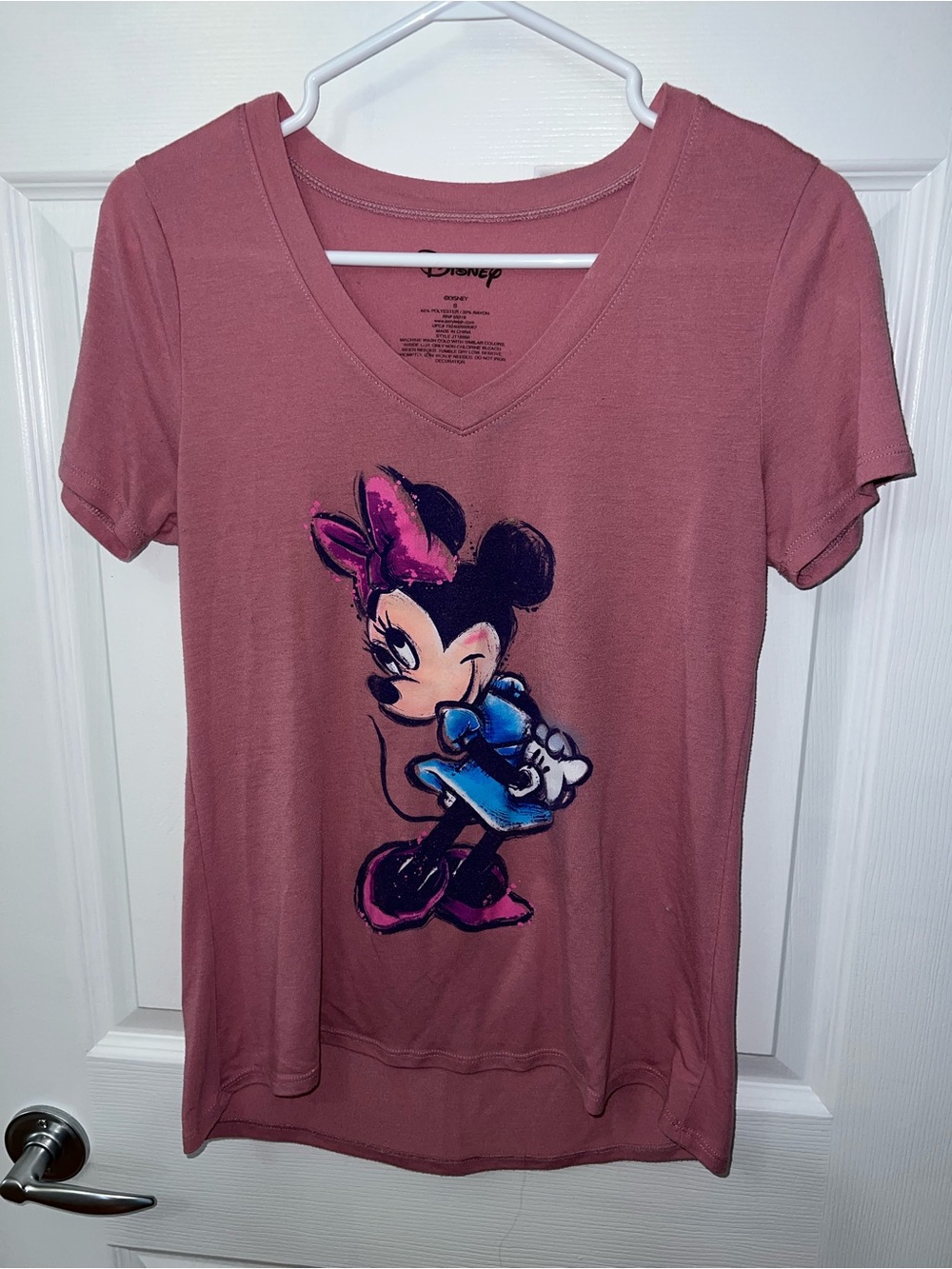 Disney Minnie Mouse V-Neck Tee in Dusty Rose and Blue